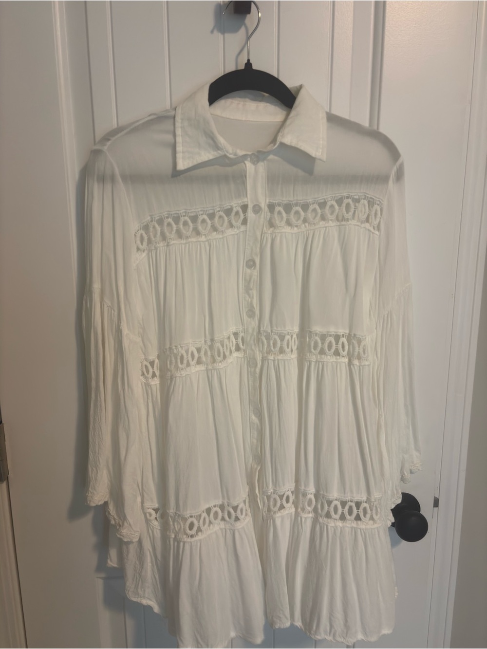 Women’s White Lace-Trim Button-Front Cover Up